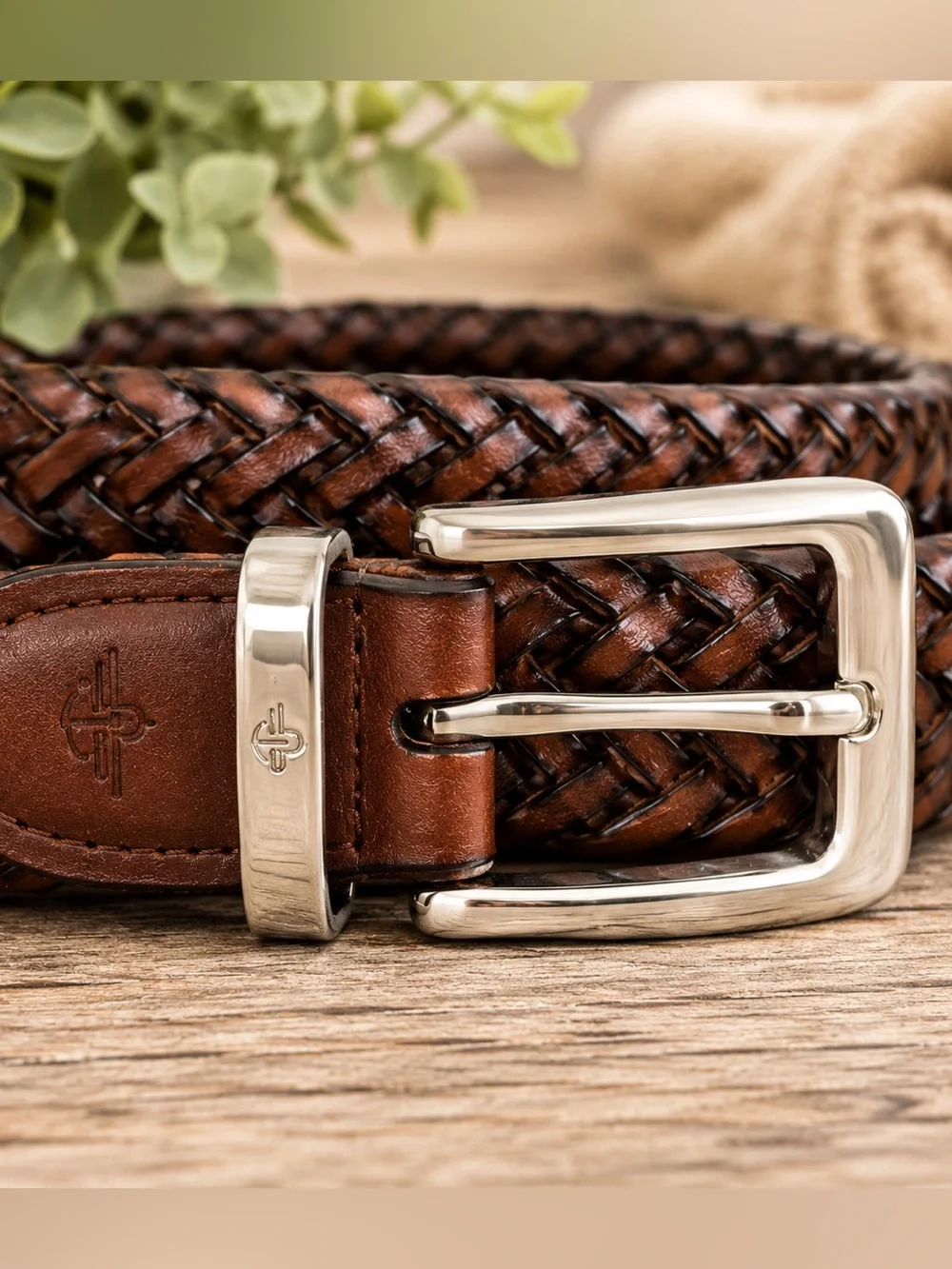 Dockers Braided Leather Belt Brown Woven Silver Buckle Men’s Size 40